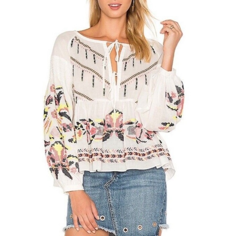 Tanya Taylor Clemence Embroidered Top White Boho